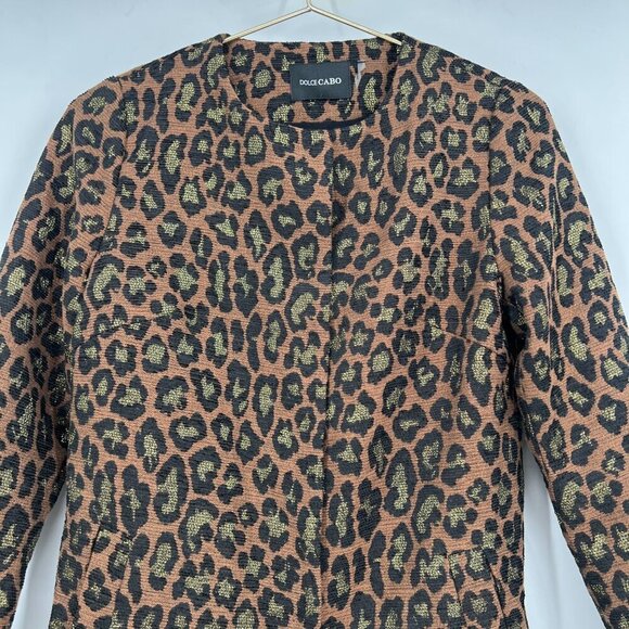 Dolce Cabo Leopard Print Long Coat – Brown/Gold – Size S - Picture 2 of 14